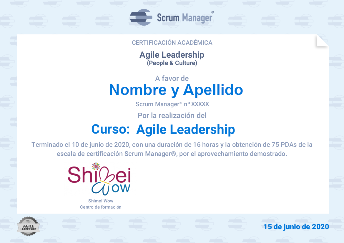 Certificado modelo Agile Leadership certificado